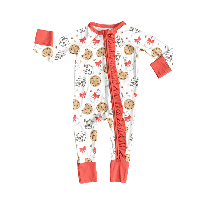 Custom Baby Girls Christmas Cookie Milk Zipper Footie Rompers D 8.13