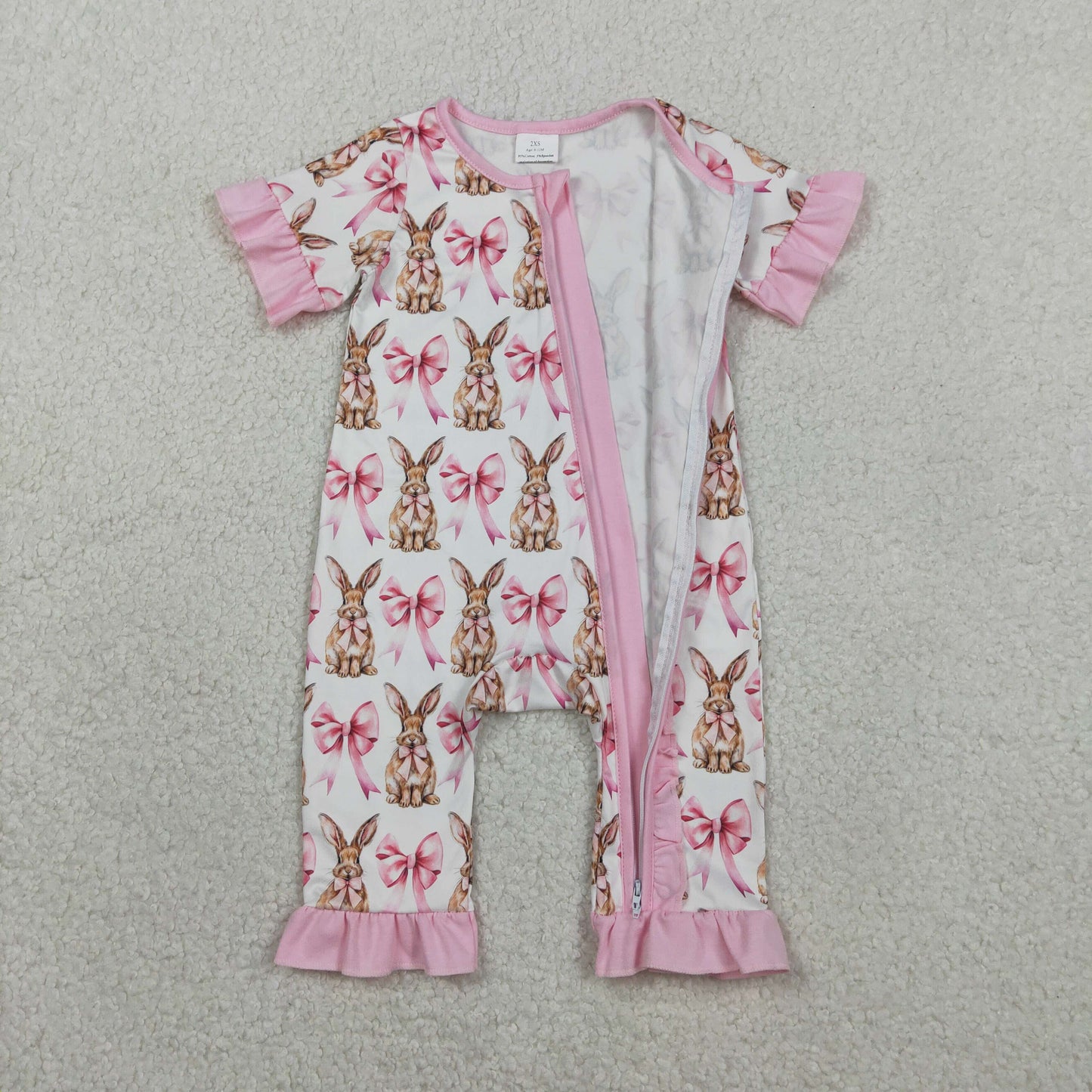 pink bow easter rabbit zip sleeper