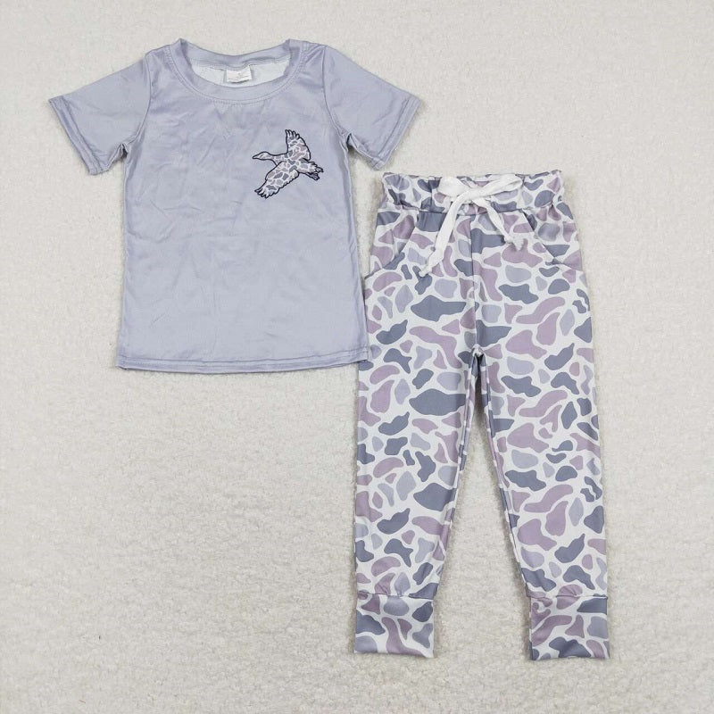 Duck Camouflage Blue Short Sleeve Pants Suit BT0462+P0420