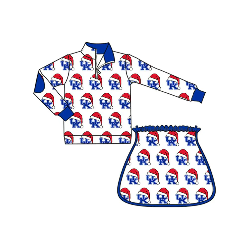 Custom Baby Girls UK Team Christmas Zip Pullovers Top Skort Shorts Clothes Sets MOQ3 D 8.13