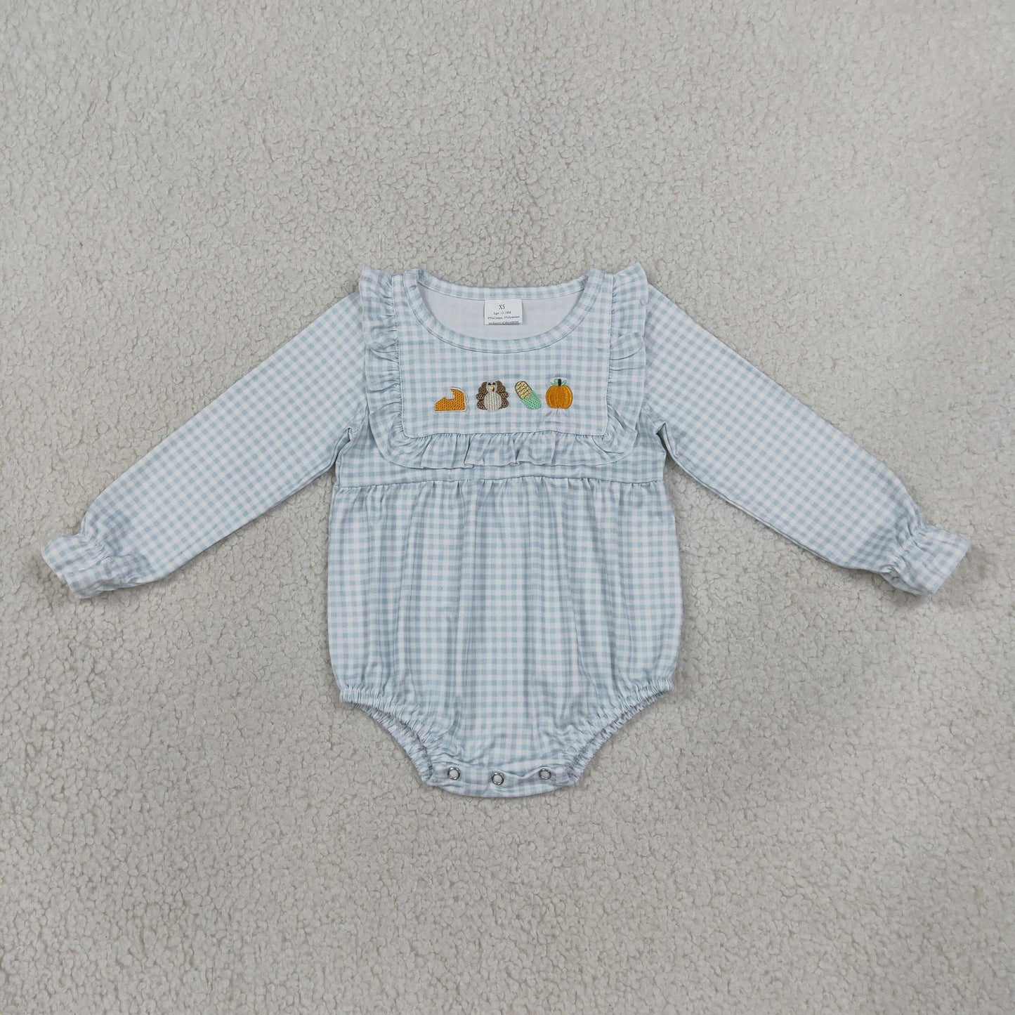 embroidery pie turkey embroidery gingham romper for girl
