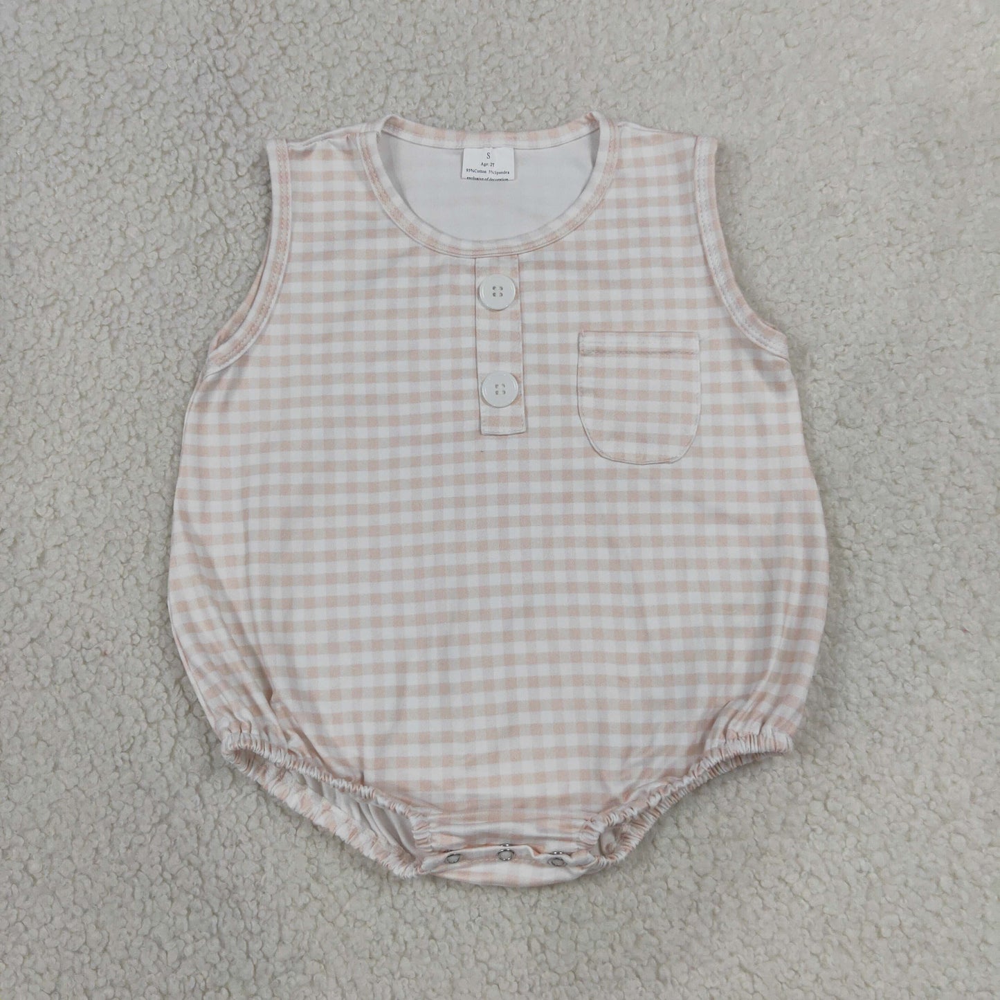 SR4233 sleeveless gingham bubble romper baby boy clothes