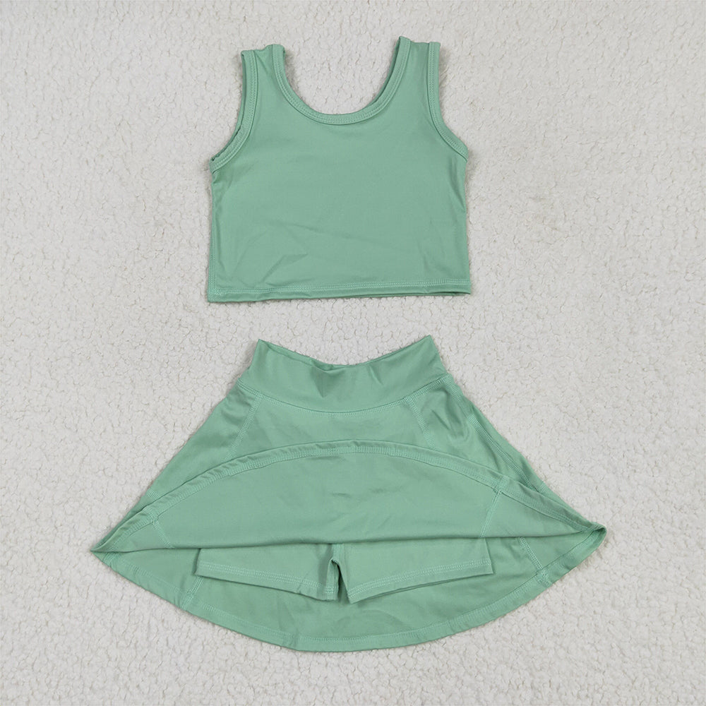 GSD1984 Baby Girls Green Vest Top Sports Skorts Yoga Clothes Sets D 4.19