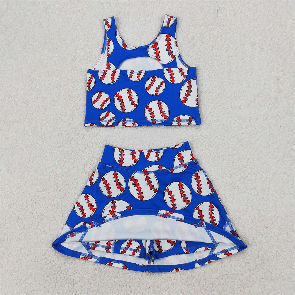 GSD2040 Baby Girls Blue Baseball Vest Top Sports Skorts Clothes Sets D 4.1
