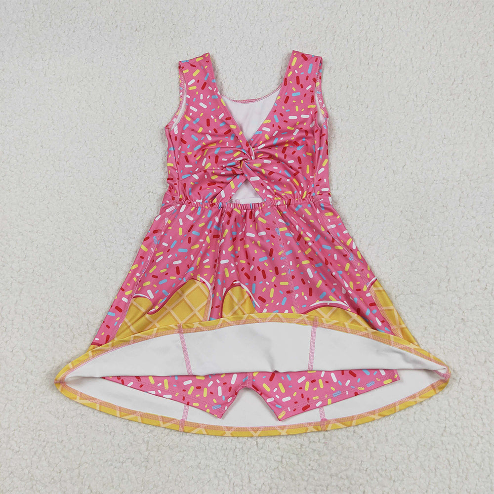 GSD2417 Baby Girls Pink Ice-cream Drip Yoga Skort Knee Length Dresses