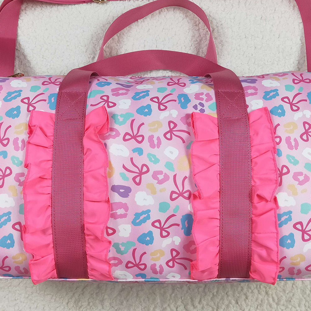 BA0320 Pink Leopard Bows Gym Duffels Weekend Bags D 8.11