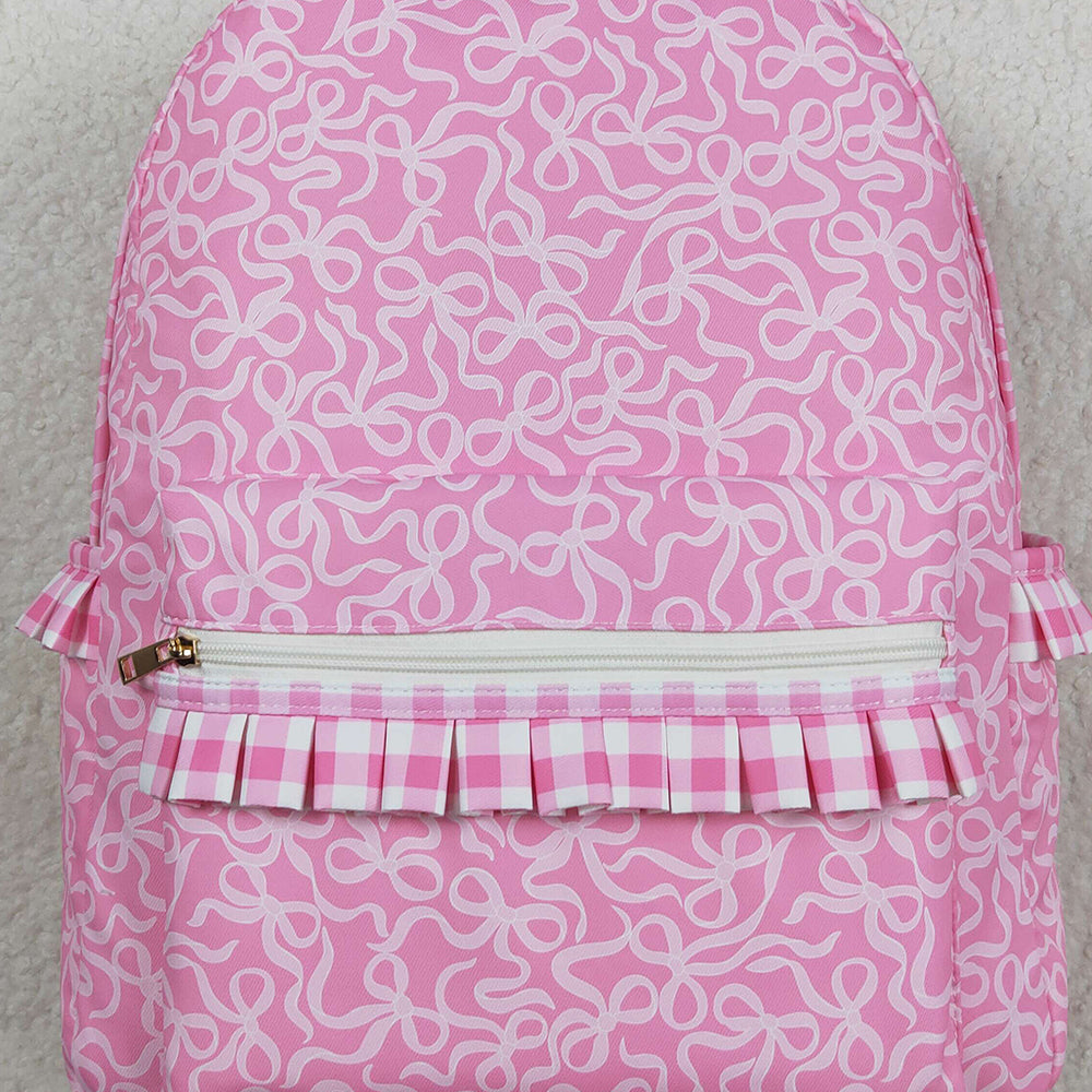BA0308 Baby Girls Pink Bows Plaid Ruffle School Bags D 8.2