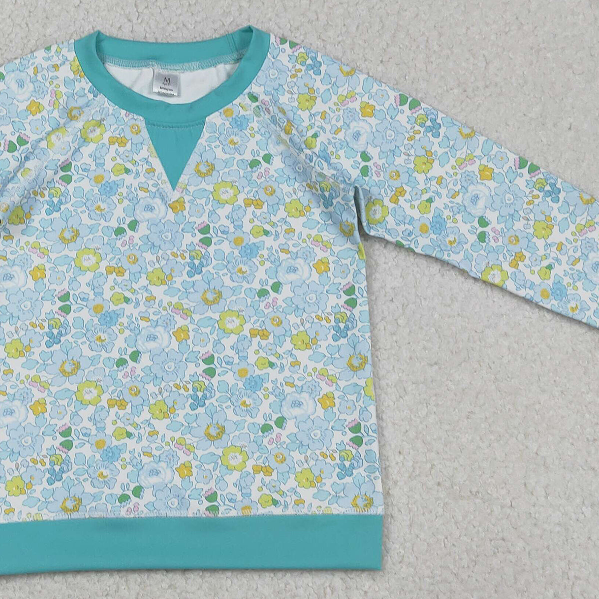 Baby Girls Long Sleeve Yoga T-shirt Green Blue Flowers Active Top Comfortable Breathable Clothing for Infants