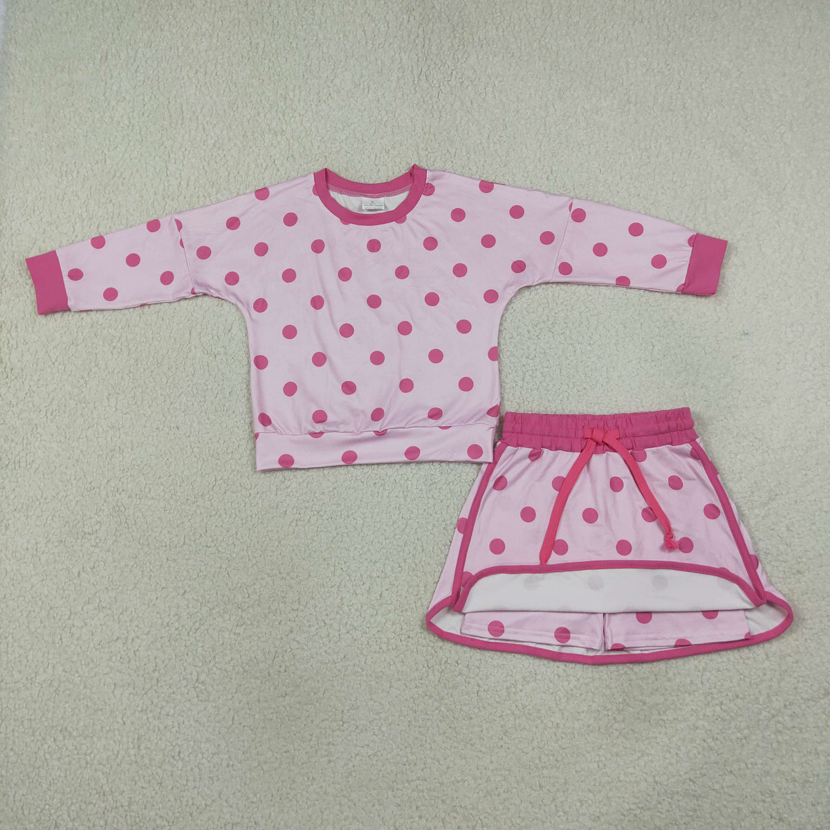 long sleeve pink polka dots skort set girls clothing
