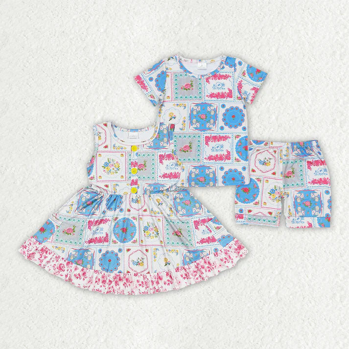 Sibling Baby Girls White Flowers Dresses Pajamas Outfits D 814 15