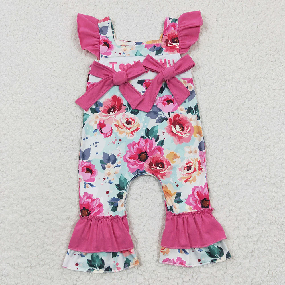 Match Baby Girls I Love Mom Pink Floral Rompers Dresses