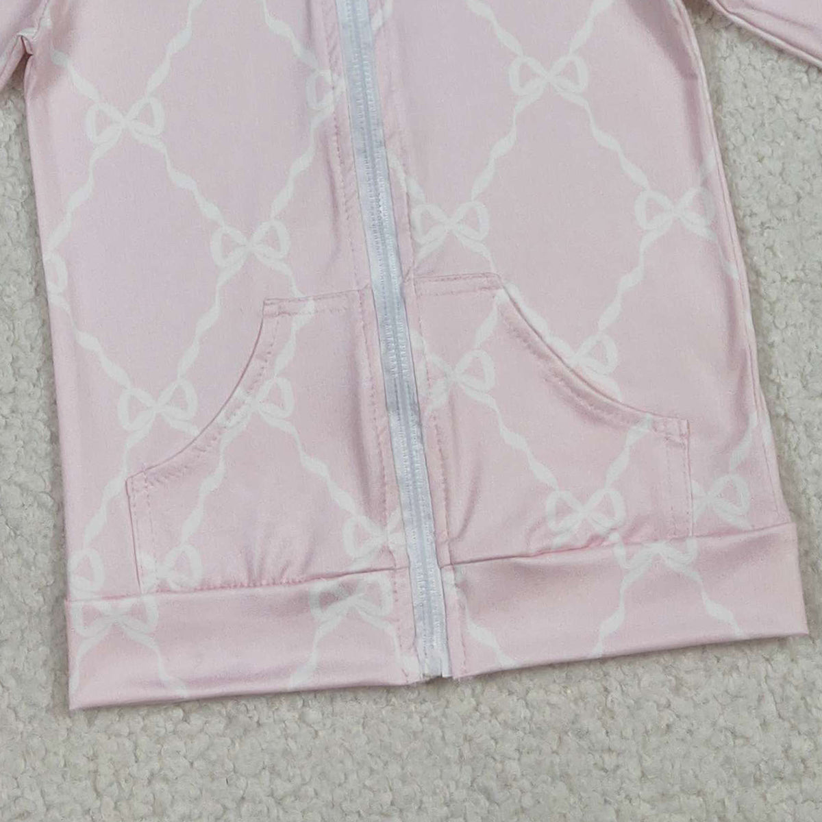 Baby Girls Pink Checked Hoodie Jacket with Bows And Pockets Zip Closure Ruffle Detail Top for Kids