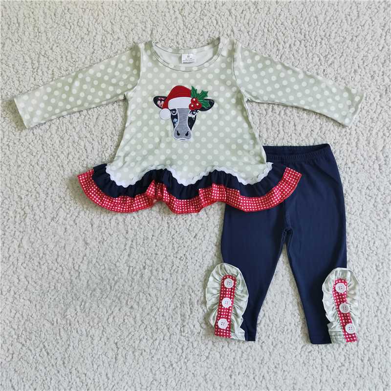 GLP0036 Baby girls Christmas cow tunic pants clothes sets D 904