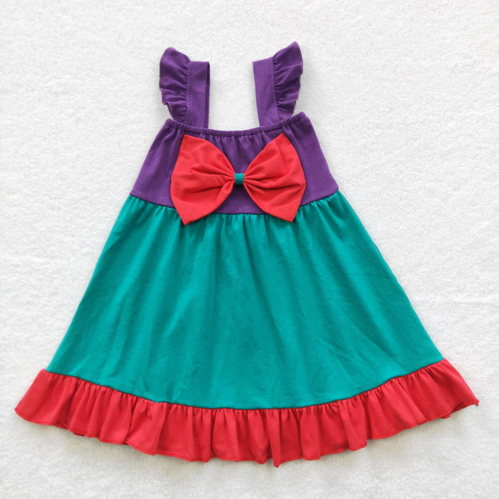 Match Baby Girls Princess Sibling Bow Summer Knee Length Dresses