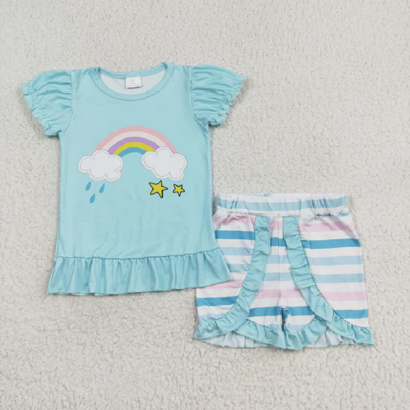 Match Baby Girls Positive Rainbow Shirts Top Ruffle Shorts Clothes Sets D 5.26