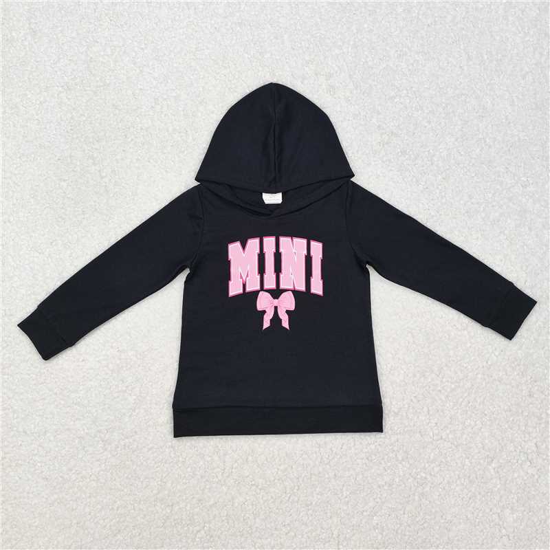 Mommy and Me Baby Girls Mini Mama Bow Black Hooded Tops