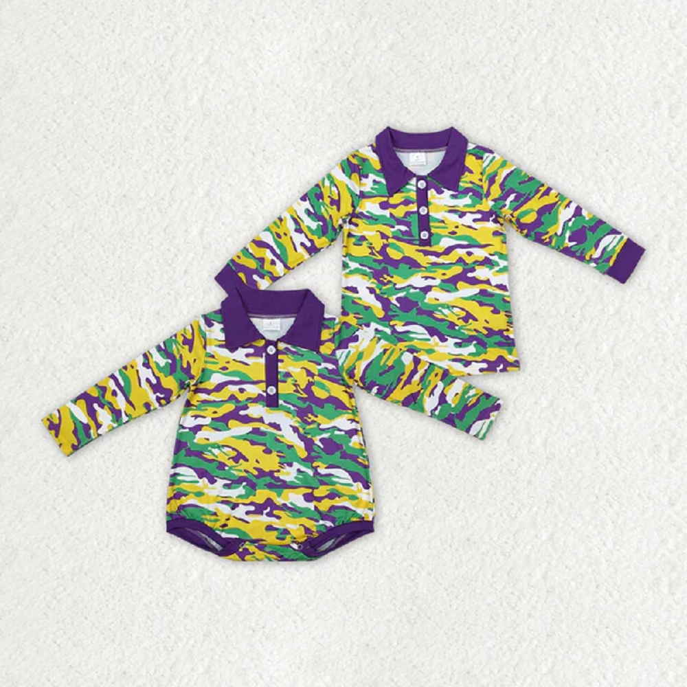 Sibling Brother Baby Boys Mardi Gras Camouflage Rompers Shirts Tops D 828