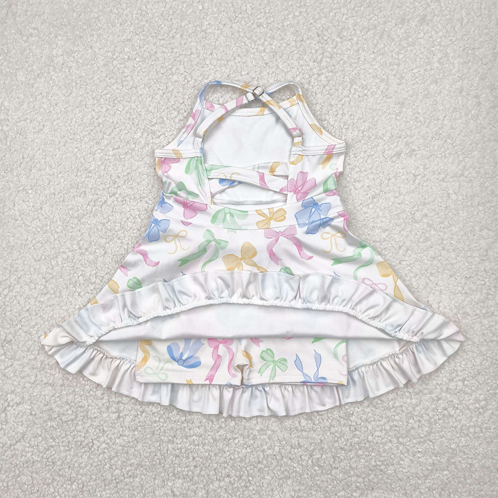 GSD2289 Baby Girls Strap Colorful Bows Yoga Ruffle Knee Length Dresses D 4.19