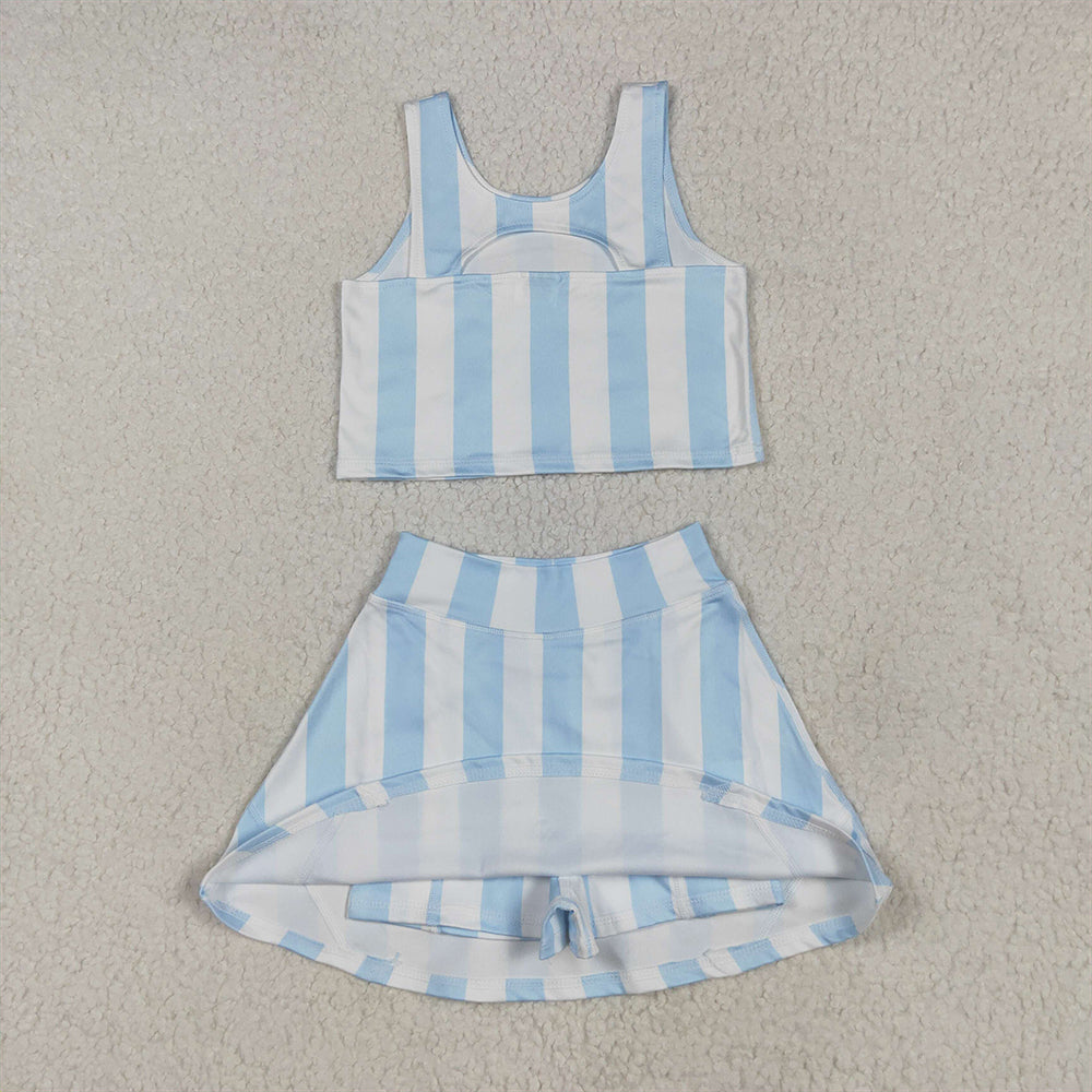 GSD2433 Light blue stripe top skirt kids girls activewear clothes D 5.6