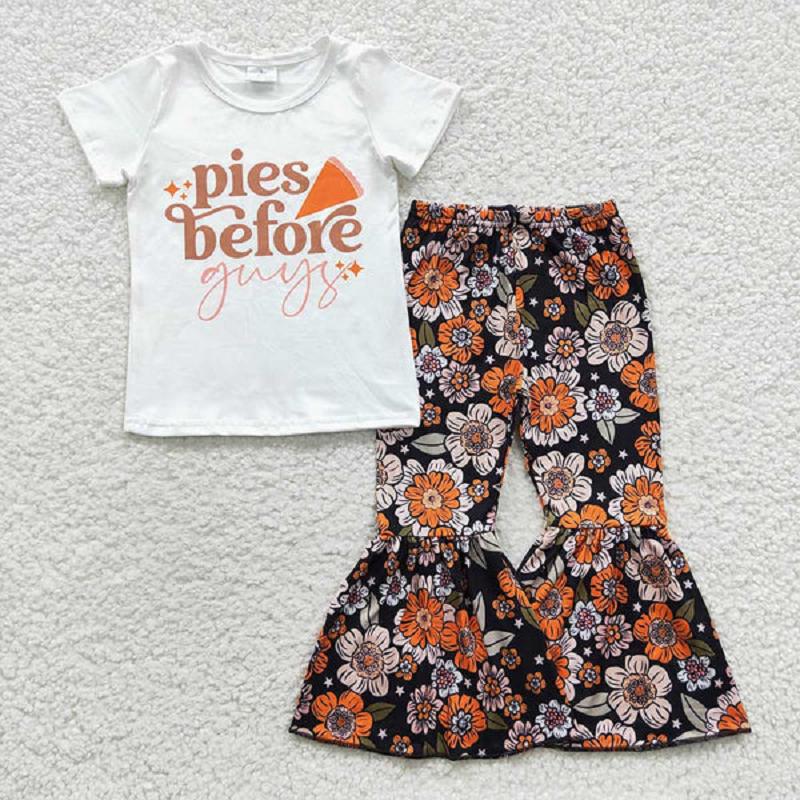 Match Baby Girls Pies Thanksgiving Shirt Bell Pants Outfits Sets D 6.16