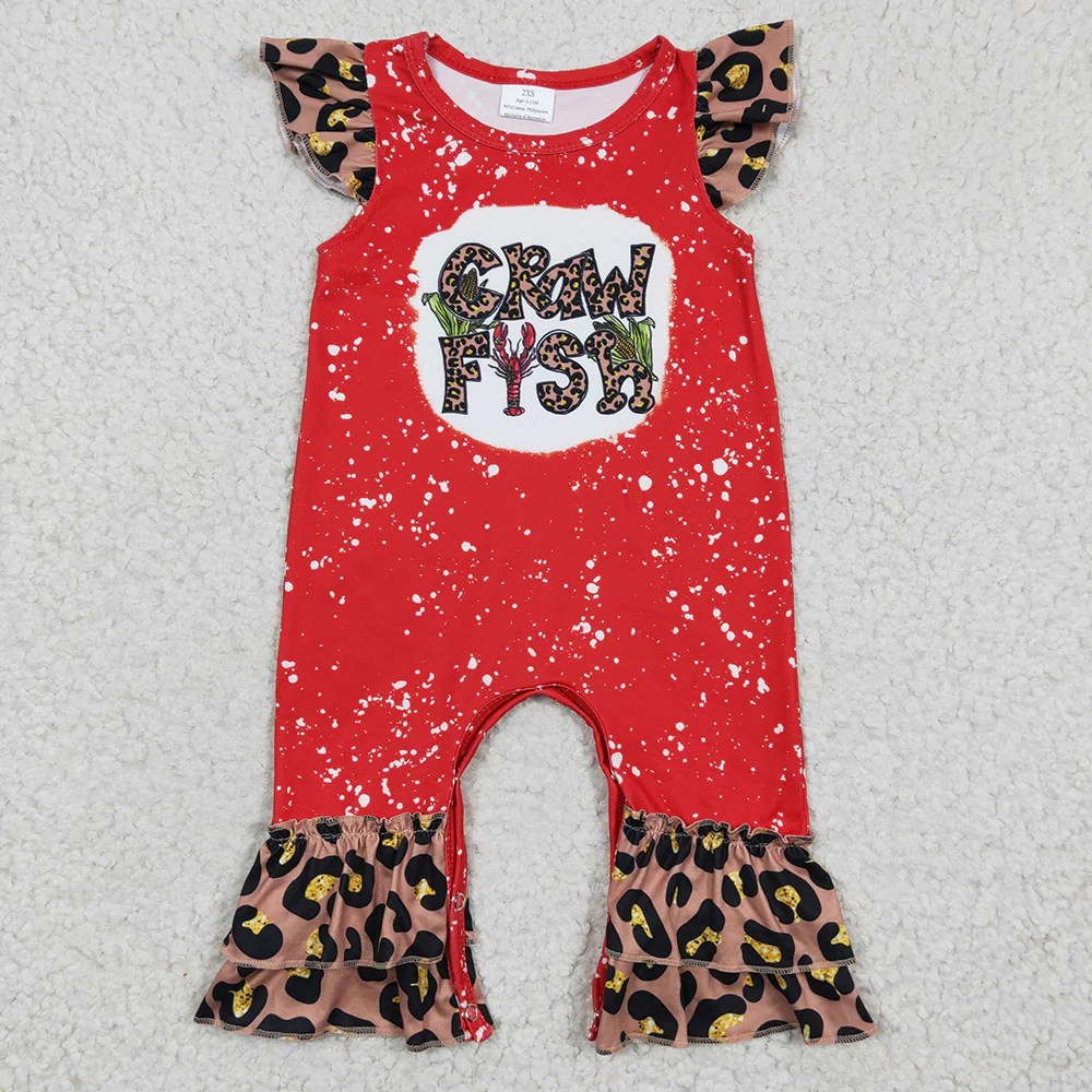 Match Baby Girls Crawfish Leopard Rompers Bell Bottoms Clothes Sets