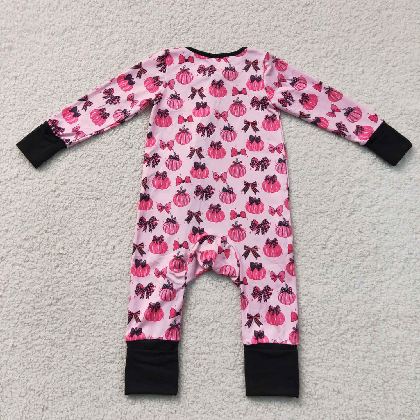 LR3069 long sleeve pink pumpkin bow zip romper fall baby clothing