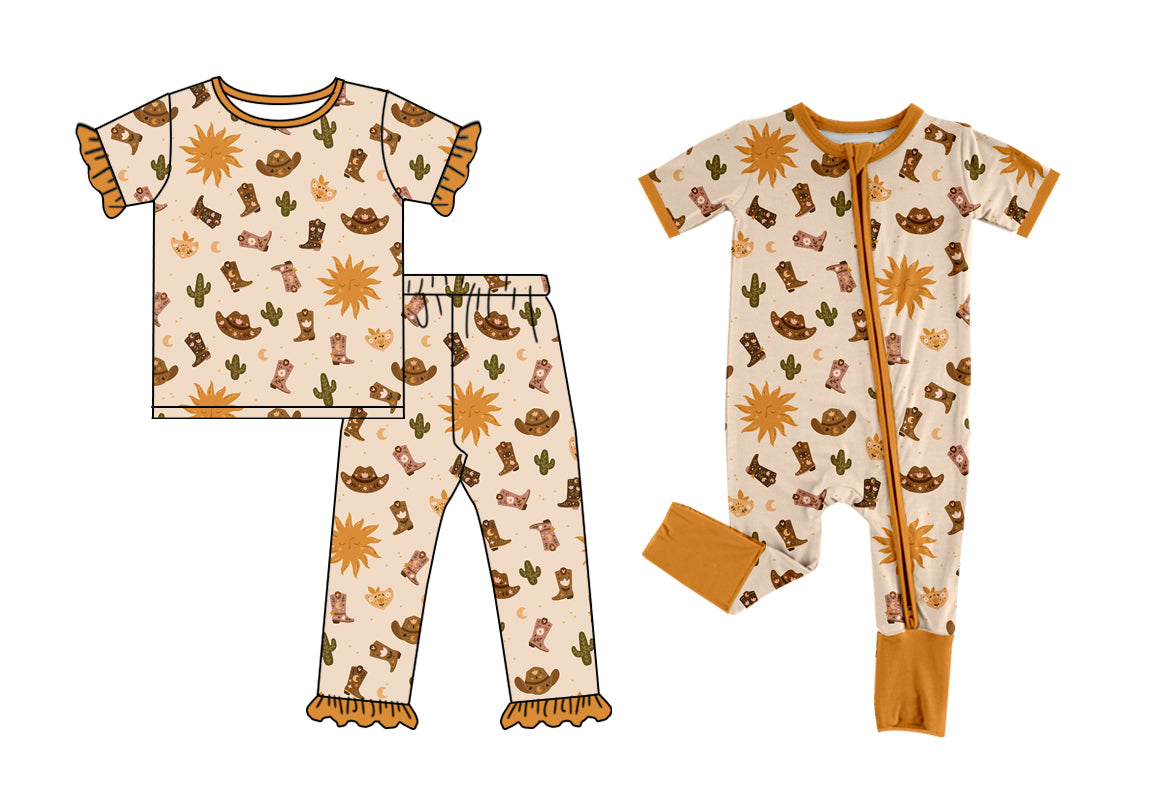 Custom baby girls western cow hat set rompers D 3.25