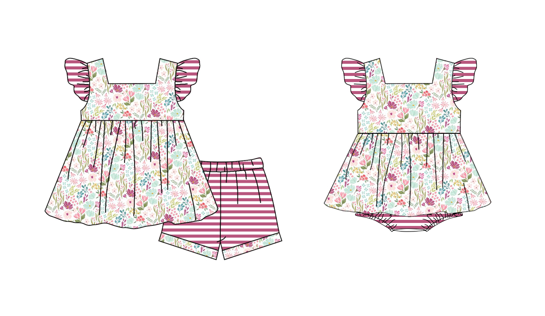 preorder SR1372 Flower pink and purple striped flying sleeve vest jumpsuit