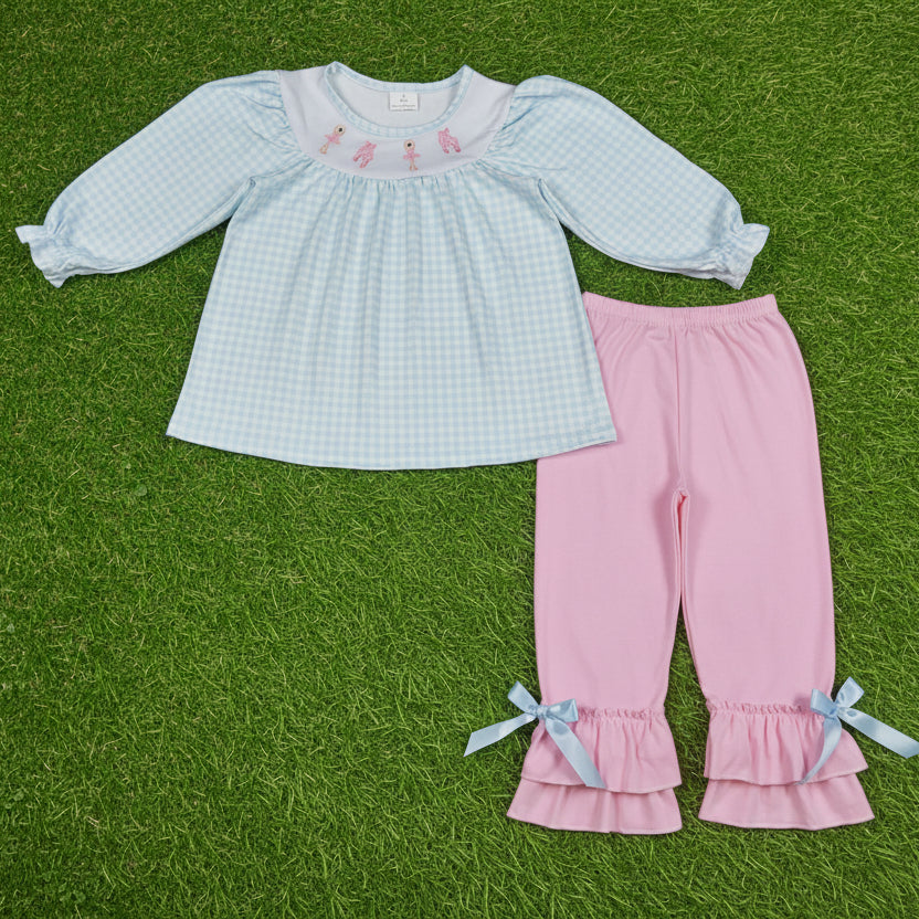 gingham ballet embroidery legging set