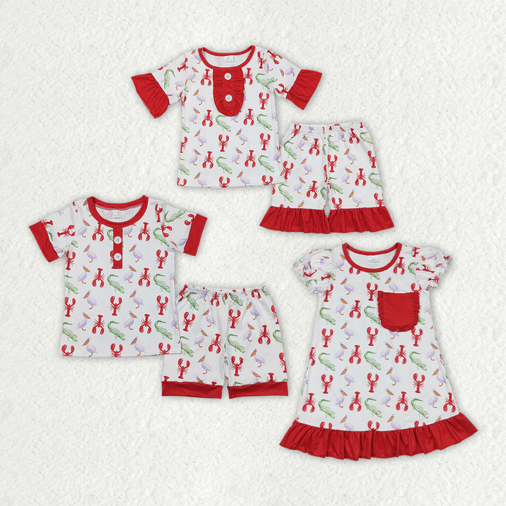 Match Baby Boys Girls Crawfish Gowns Pajamas Clothes Sets
