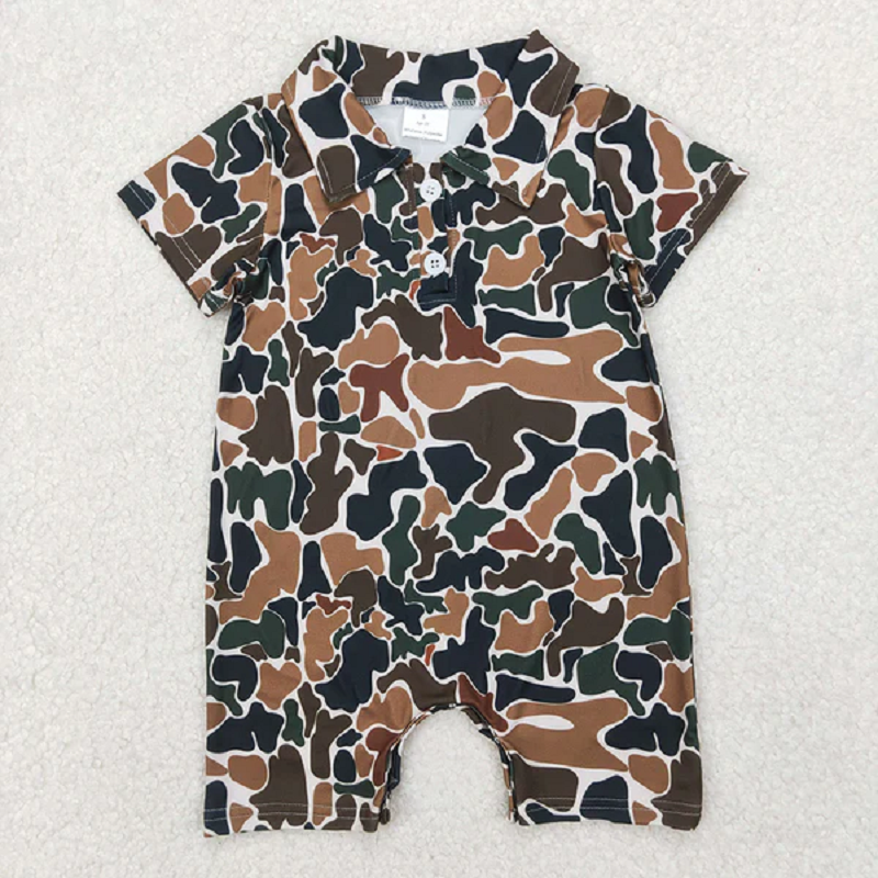 5 Colors Sibling Baby Infant Boys Short Sleeves Camouflage Button Rompers D 6.16