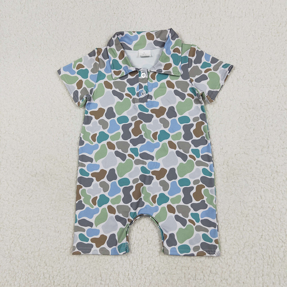 5 Colors Sibling Baby Infant Boys Short Sleeves Camouflage Button Rompers D 6.16