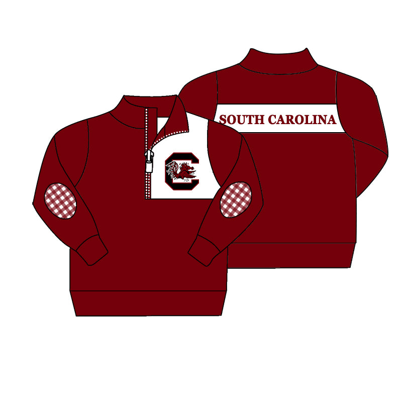 MOQ 5 Custom Baby Boys SOUTH CAROLINA Checked Zipper Team Pullover Jackets Tops D 827