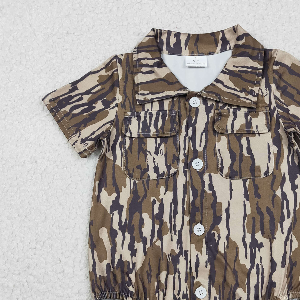 Baby Boys Southern Olive Camouflage Rompers with Button Pockets Cute Baby Outfit