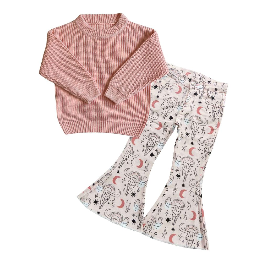 Baby Girls Pink weater GT0036 +Denim Pants P0226 Outfit