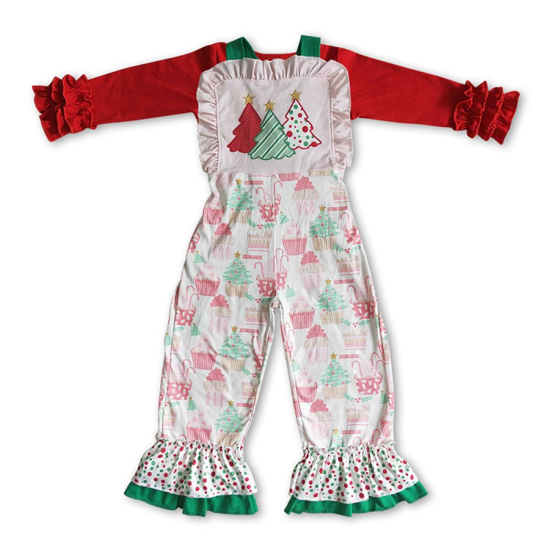 Red long-sleeved lace Christmas tree overalls jumpsuit suit 6 A2-1+E4-26