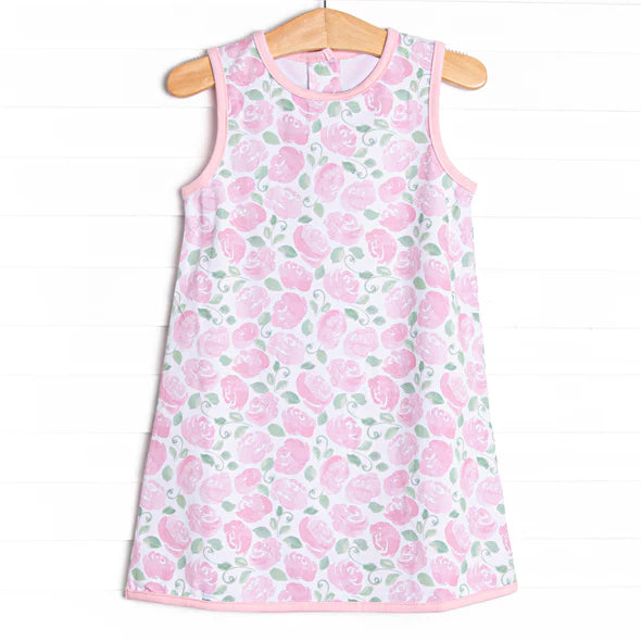 GSD1045 Flowers and leaves pink sleeveless dress