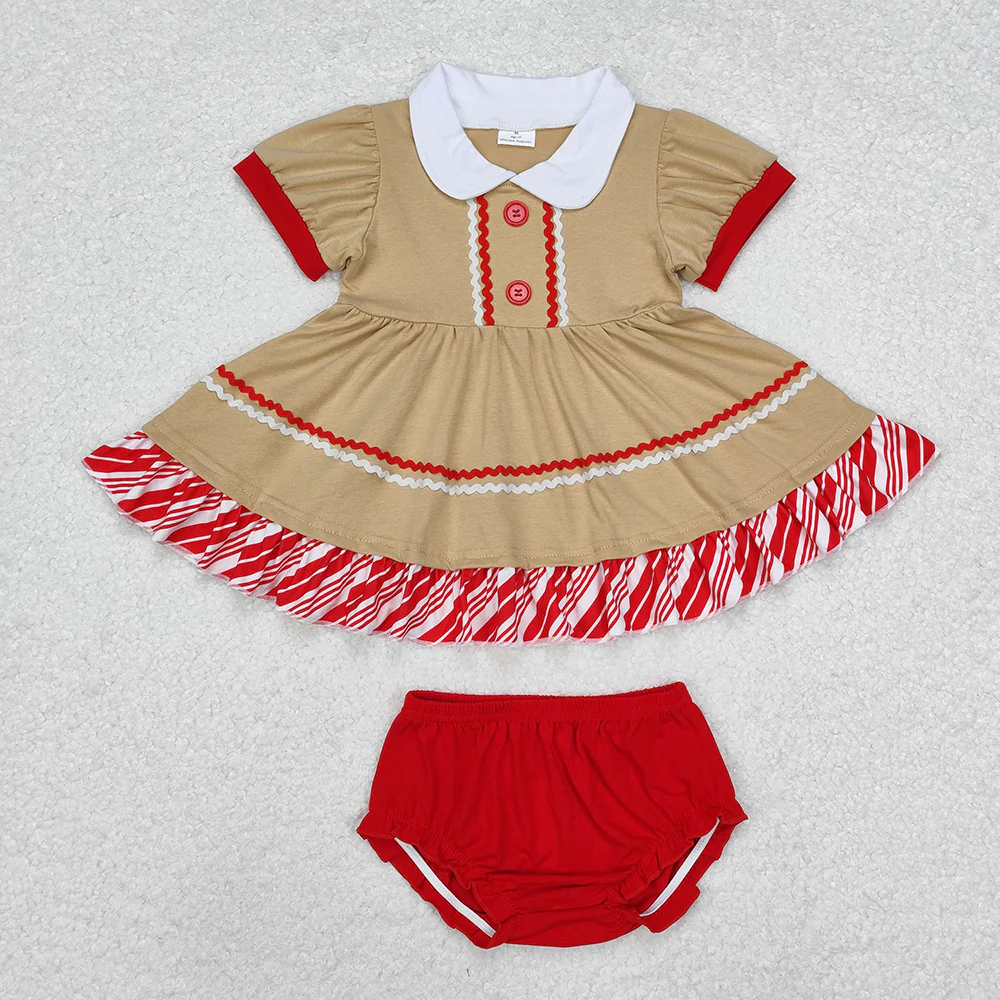 Match Baby Girls Christmas Gingerbread Bummie Sets Dresses