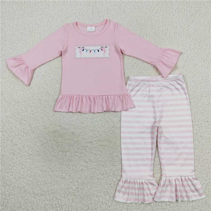 Sibling Embroidery Lights Baby Kids Long Sleeves Pants Christmas Pajamas Sets D 1115