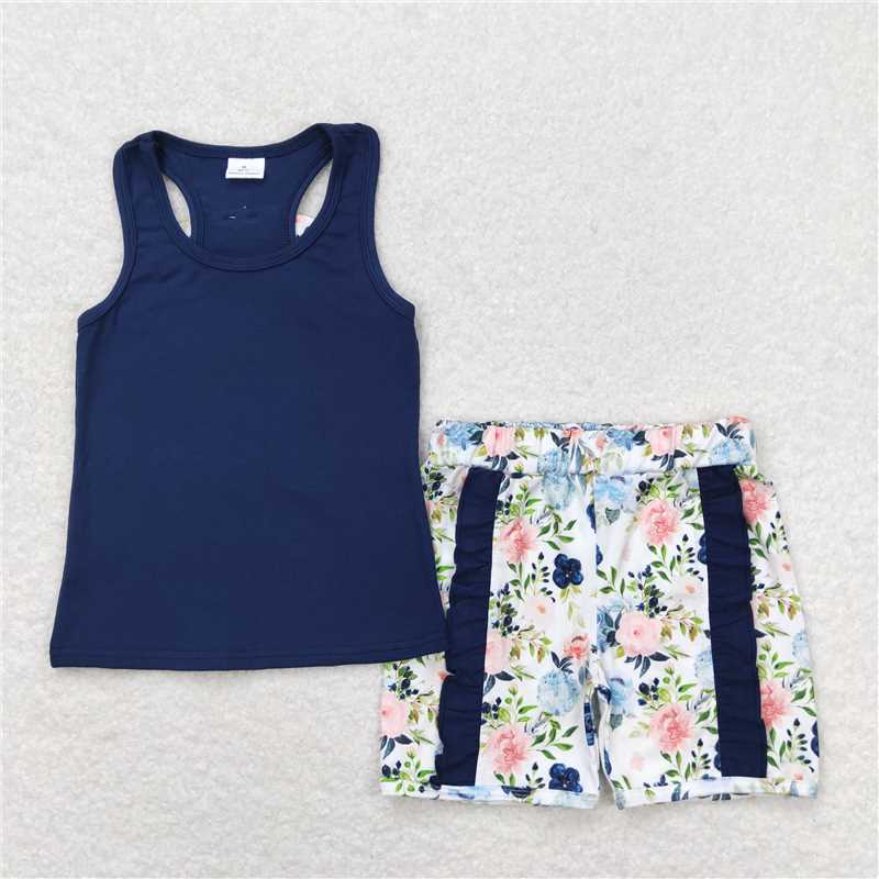 Match Baby Girls Vest Bows Top Sibling Sister Floral Shorts Clothes Sets