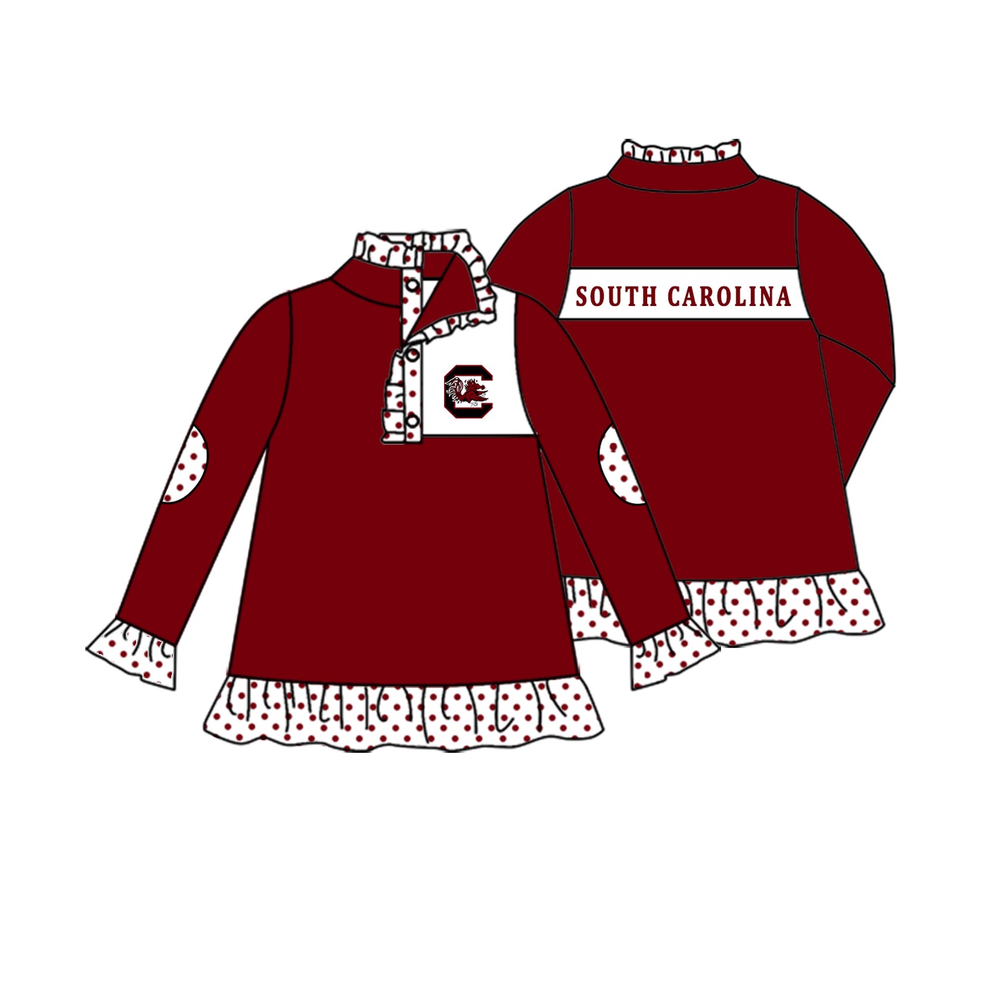 MOQ 5 Custom Baby Girls SOUTH CAROLINA Checked Zipper Team Pullover Jackets Tops D 827