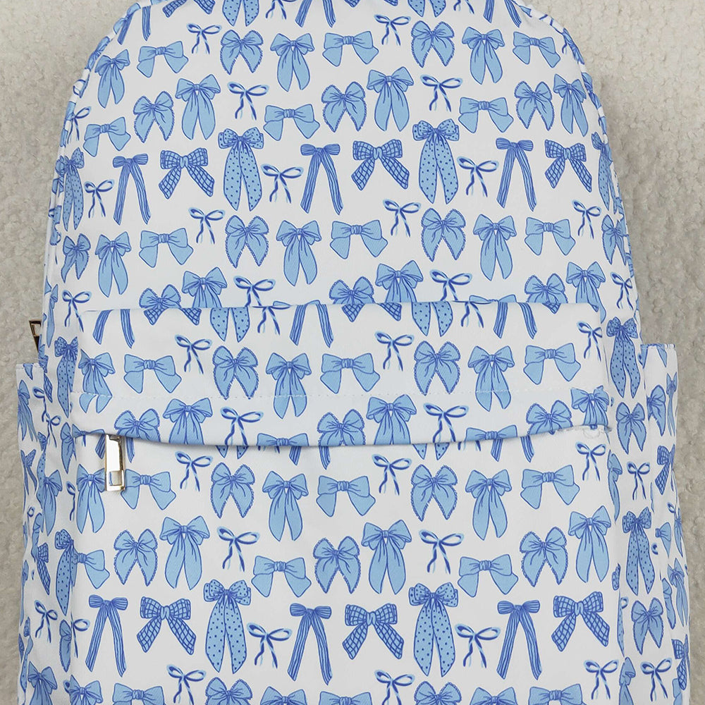 BA0322 Baby Kids Sky Blue Bows Plaid Zipper School Back Bags D 7.21