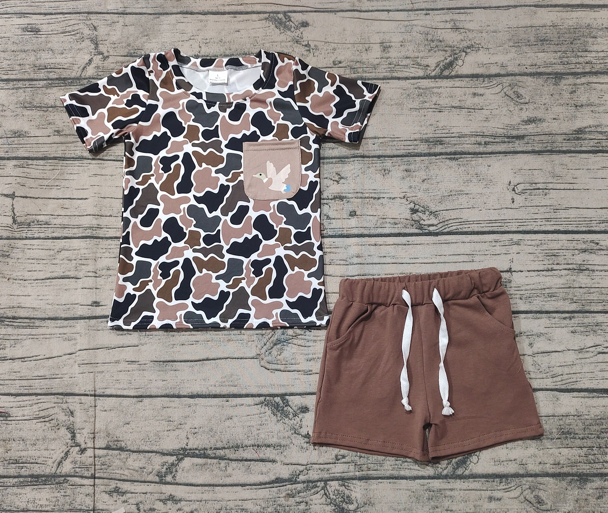 BSSO1010 Baby Boys Duck Pocket Camouflage Short Sleeve Brown Shorts Set D 4.1
