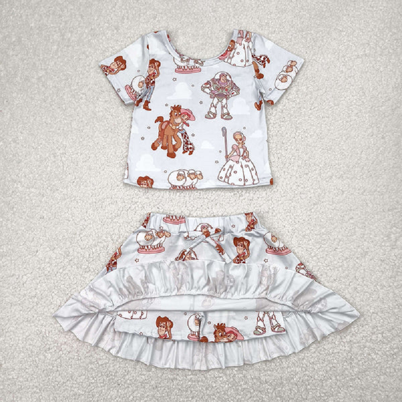 GSD2359 Baby Girls Cartoon Donkey Stars Top Skirts Sets D 4.10