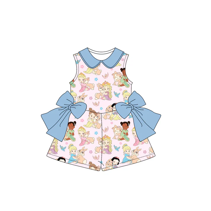 Custom Cartoon Princess Print Girls Summer Jumpsuits D 4.10