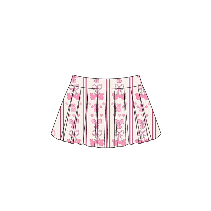 Custom Cartoon Mouse Bows Pink Print Girls Summer Bottom Skirts D 4.10