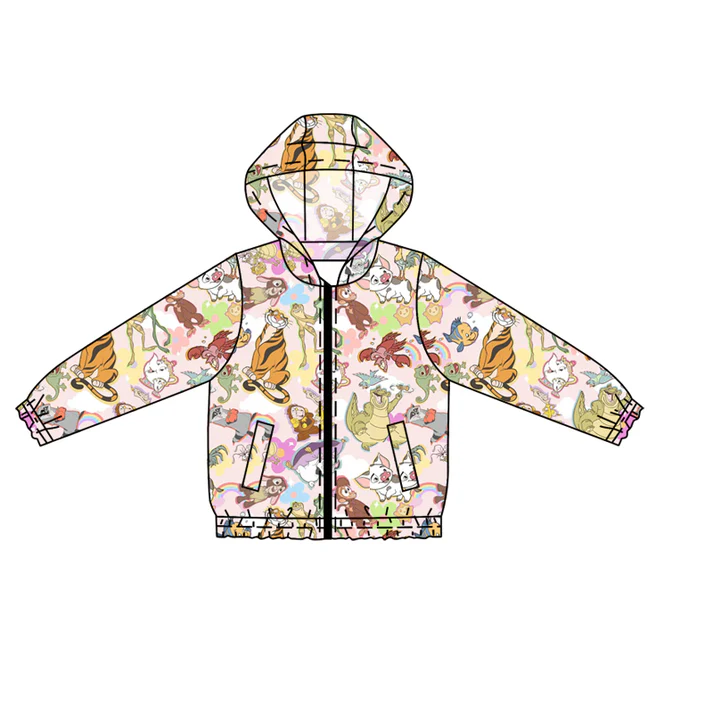 Custom Cartoon Animals Print Girls Hoodie Zipper Pockets Jackets Top D 4.10