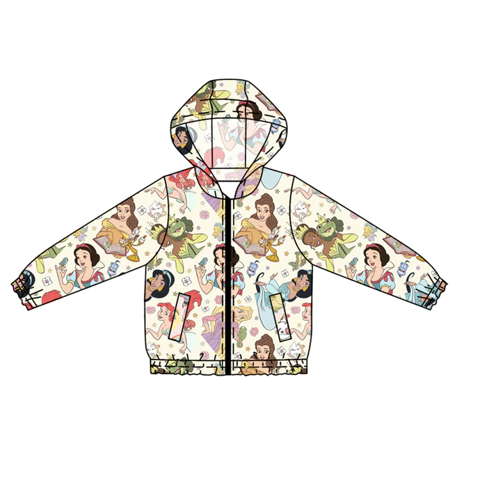 Custom Cartoon Princess Print Girls Hoodie Zipper Pockets Jackets Top D 4.10