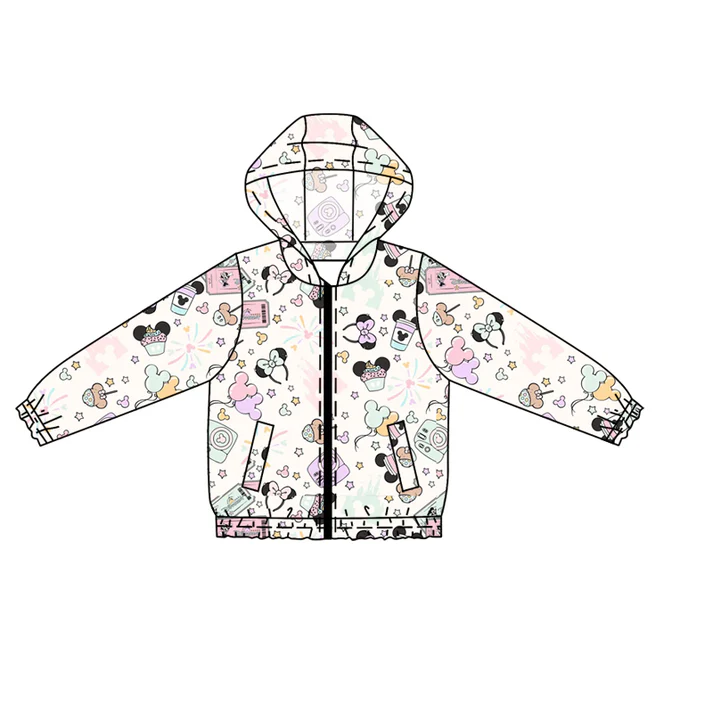 Custom Cartoon Mouse Stars Print Girls Hoodie Zipper Pockets Jackets Top D 4.10