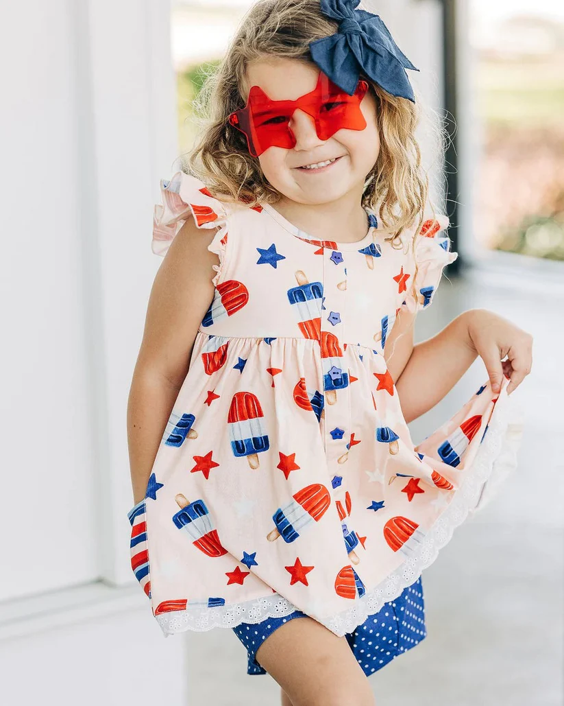 Custom Summer Baby Girls July 4th Popsicle Tunic Top Shorts Set D 4.14